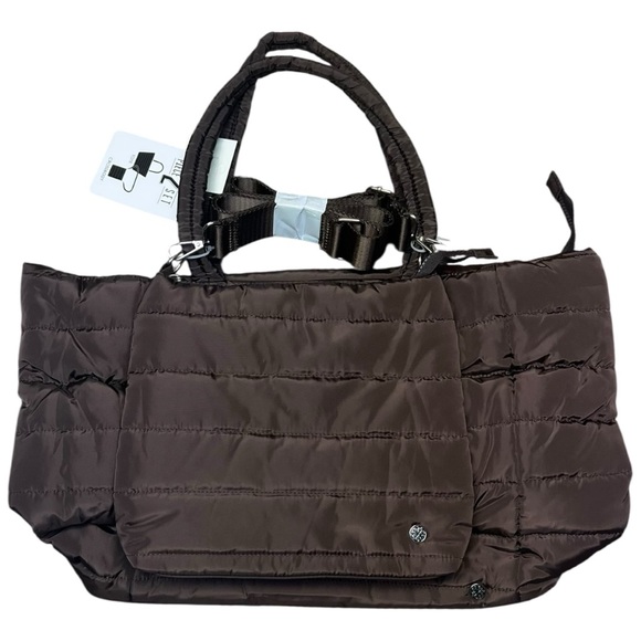 CeeKlein Brown Large Quilted Puffer Tote and Crossbody Bag with Strap Nylon New - Picture 9 of 16